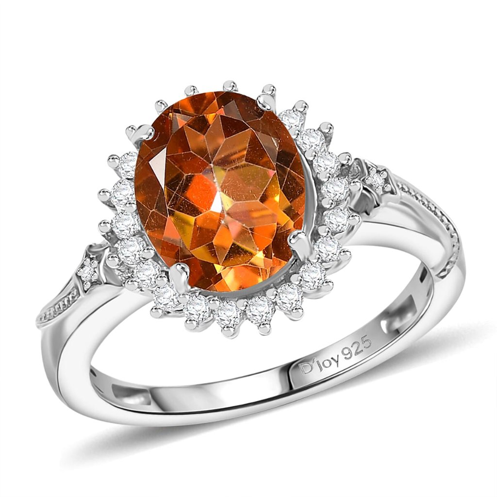 Ring Topaz White Zircon 2.65 Ember Glow Rhodium Over 925 Sterling Silver Size 8